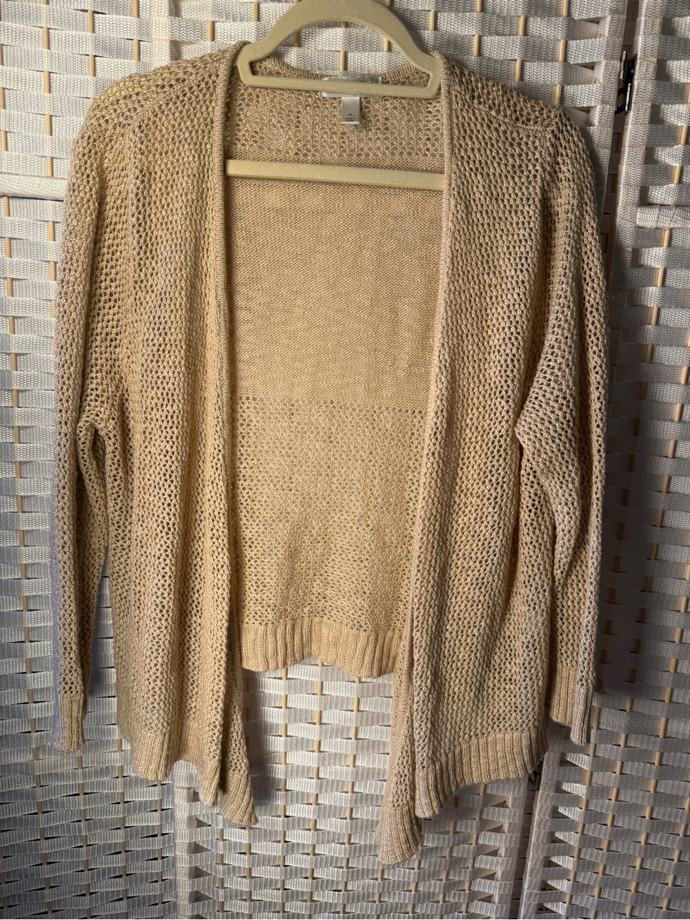 dressbarn Open-Front Tan Knit Cardigan